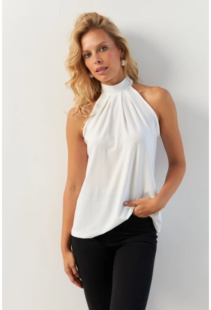 Kadın Beyaz Sırtı Damla Yılbaşı Bluz LPP5043