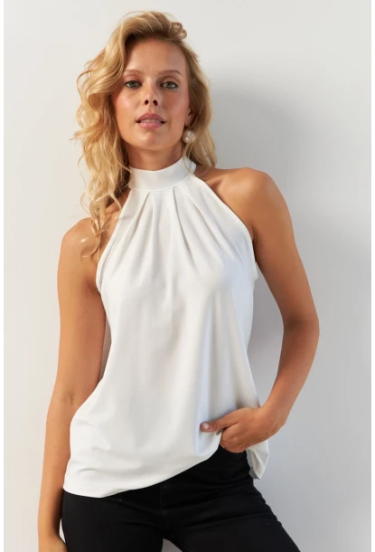 Kadın Beyaz Sırtı Damla Yılbaşı Bluz LPP5043