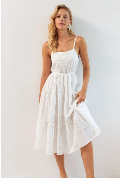 Kadın Beyaz Sırtı Gipeli Astarlı Midi Elbise BK267229