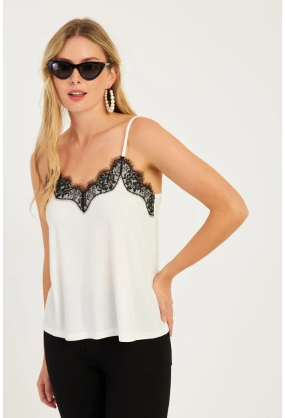 Kadın Beyaz-Siyah Dantelli Atlet LPP5008