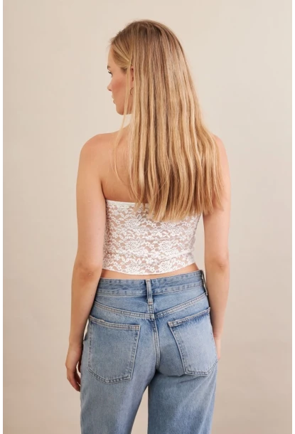 Kadın Beyaz Straplez Dantel Bluz ZH125