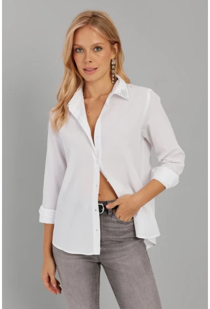 Kadın Beyaz Taş Detaylı Gömlek ZER402