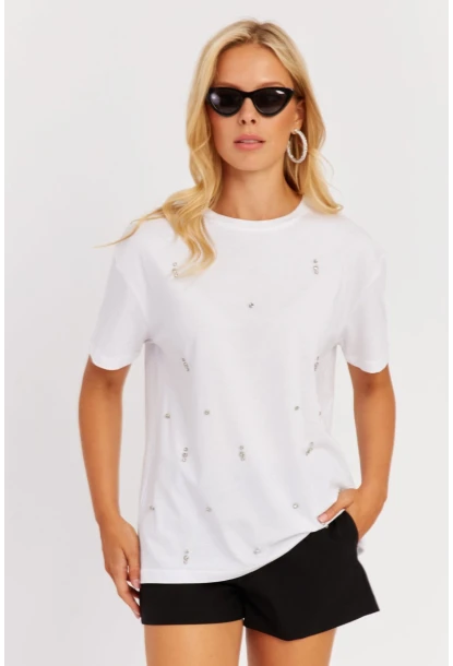 Kadın Beyaz Taşlı Bluz SGT401