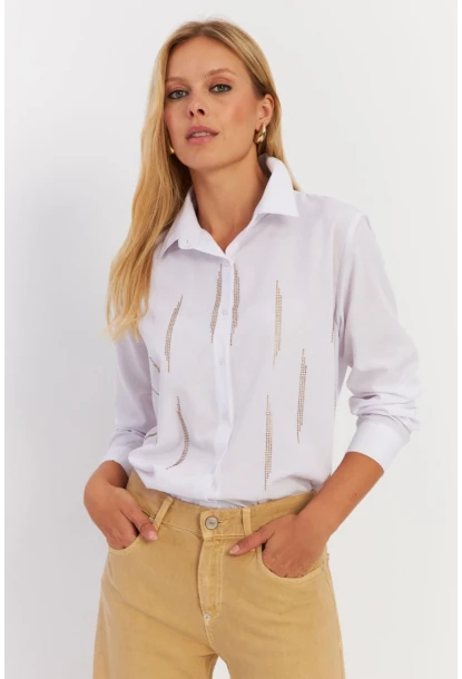 Kadın Beyaz Taşlı Gömlek ZER412