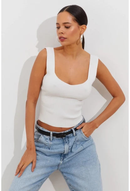 Kadın Beyaz Triko Atlet YV117