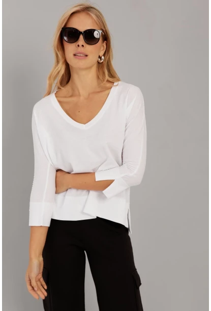 Kadın Beyaz V Yaka T-Shirt LPP1267