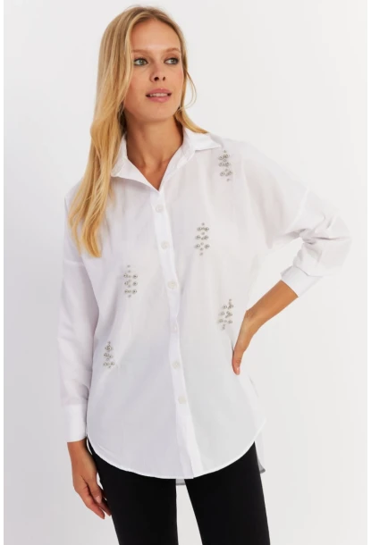 Kadın Beyaz Zımbalı Gömlek MASF1