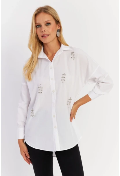 Kadın Beyaz Zımbalı Gömlek MASF1