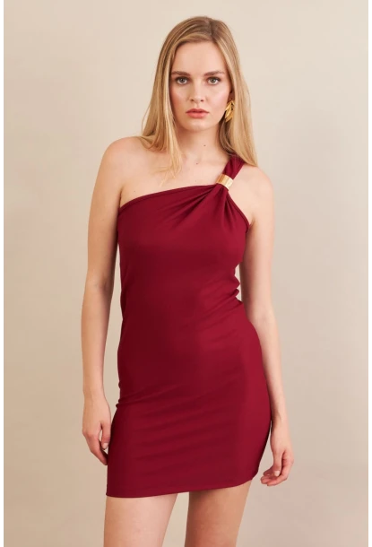 Kadın Bordo Aksesuarlı Mini Elbise FRY2315