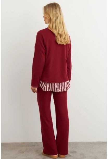Kadın Bordo Alt Üst Pantolon Takım MTF28