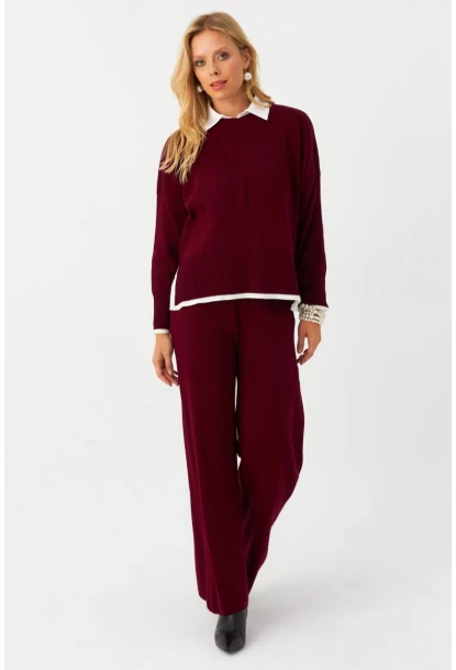 Kadın Bordo Alt Üst Triko Takım  MYİL12