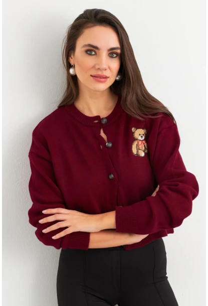 Kadın Bordo Ayıcıklı Hırka TEM99