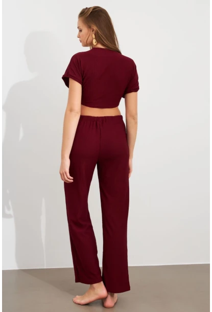 Kadın Bordo Bağlamalı Bürümcük Takım Q1012