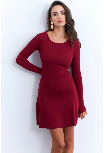 Kadın Bordo Bağlamalı Kaşkorse Mini Elbise FRY2175