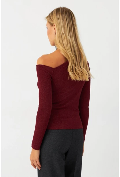 Kadın Bordo Çapraz Yaka Simli Bluz ERL10060