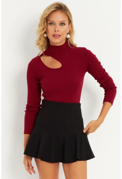 Kadın Bordo Çapraz Yaka Yarım Balıkçı Bluz B1404