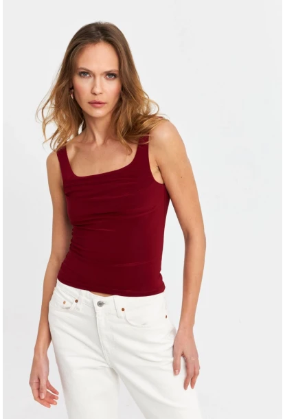 Kadın Bordo Degaje Yaka Askılı Atlet GÇ199