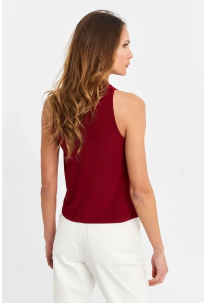 Kadın Bordo Degaje Yaka Kolsuz Bluz LPP1226-90