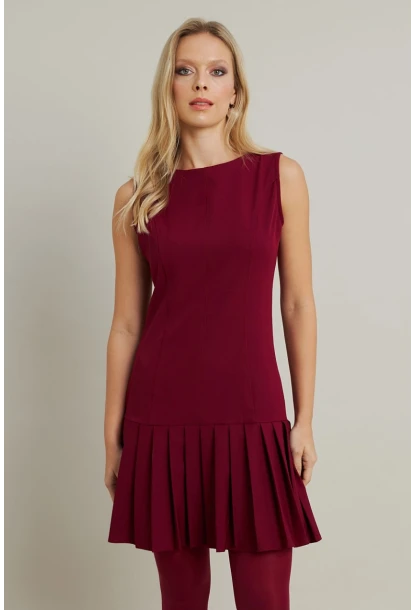 Kadın Bordo Etegi Pileli Mini Elbise FRY2265