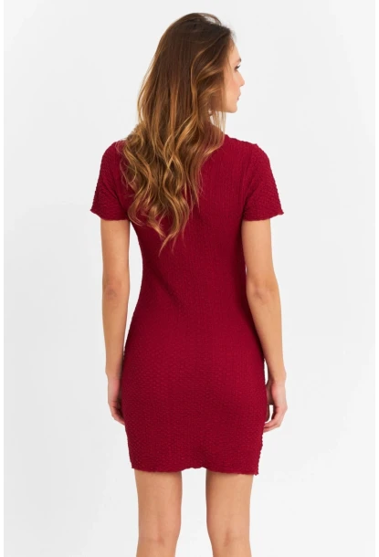 Kadın Bordo Fermuarlı Mini Elbise MOD2441