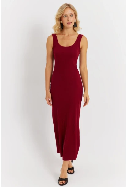 Kadın Bordo Kaşkorse Midi Elbise MK26
