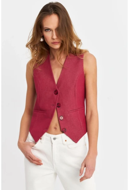 Kadın Bordo Keten Astarlı Yelek TW60046