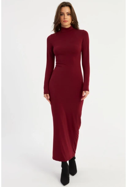 Kadın Bordo Maxi Elbise MLİK100