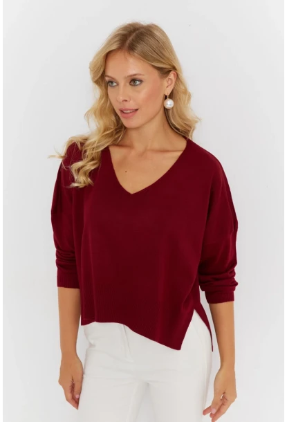 Kadın Bordo Önü Kısa Triko Kazak YİL551