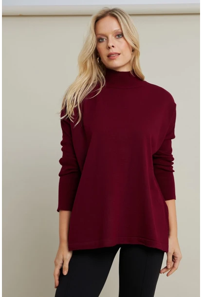 Kadın Bordo Salaş Triko Bluz YV289