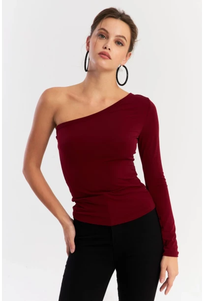 Kadın Bordo Tek Kol Bluz HOR37