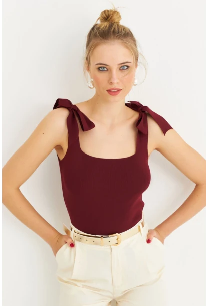 Kadın Bordo Triko Bluz YV236