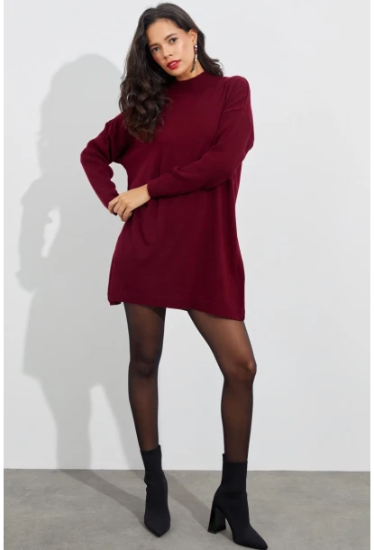 Kadın Bordo Triko Tunik YV110