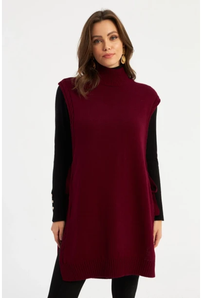 Kadın Bordo Uzun Triko Süveter MYV101