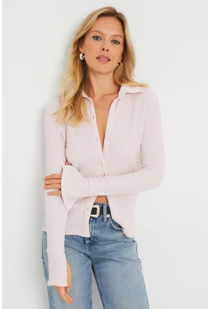 Kadın Bürümcük Gömlek Açık Pembe AYD272