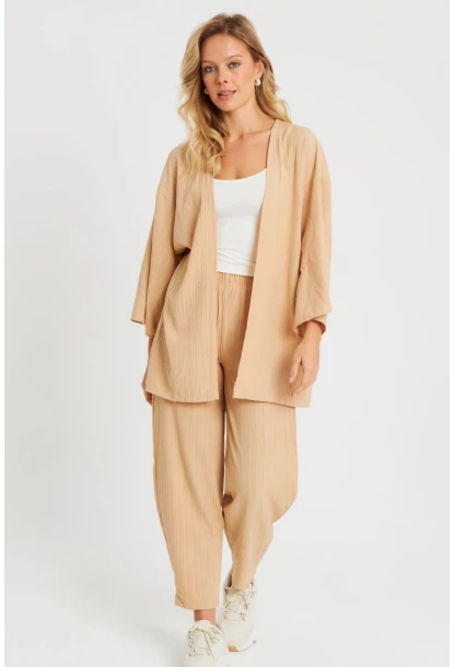 Kadın Bürümcük Kimono Takım Camel Q983