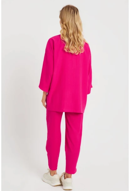 Kadın Bürümcük Kimono Takım Fuşya Q983