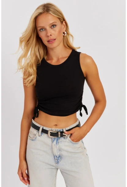 Kadın Çağla-Siyah Yanları Bağcıklı Kolsuz Bluz MK09