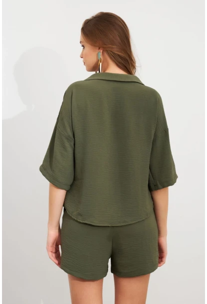 Kadın Çağla Yeşili Aerobin Şort Takım Q1005