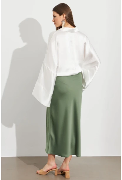 Kadın Çağla Yeşili Saten Çan Etek SE20