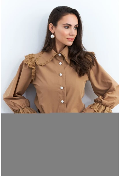 Kadın Camel Bebe Yaka Dantelli Gömlek MQS1839