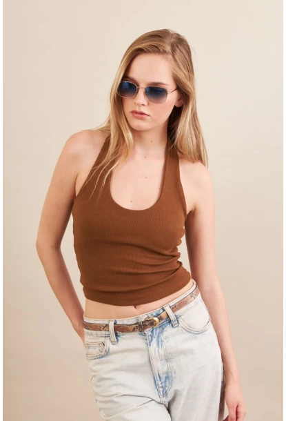 Kadın Camel Boyun Askılı Bluz ZH171