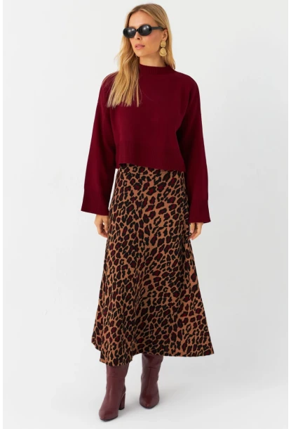 Kadın Camel Desenli Çan Etek LON3007