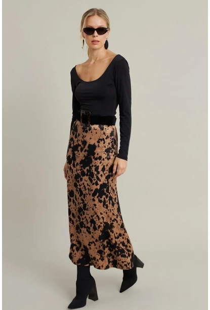 Kadın Camel Desenli Saten Etek MCAR1060