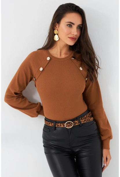 Kadın Camel Düğme Aksesuarlı Kaşkorse Bluz EY2946