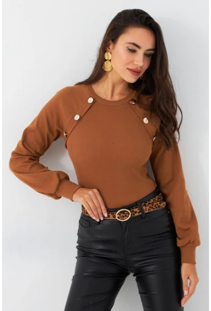 Kadın Camel Düğme Aksesuarlı Kaşkorse Bluz MEY2946