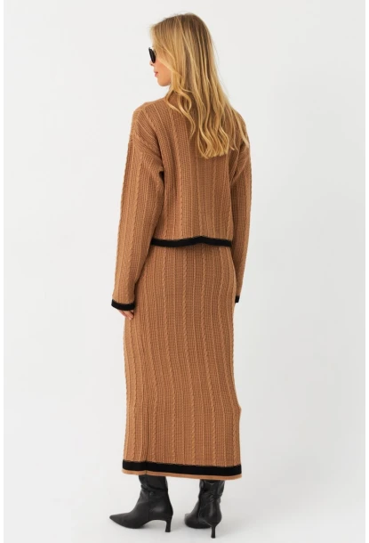 Kadın Camel İkili Alt Üst Triko Takım NUV34