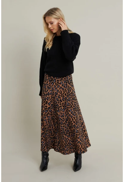 Kadın Camel-İndigo Desenli Çan Etek MLON3007