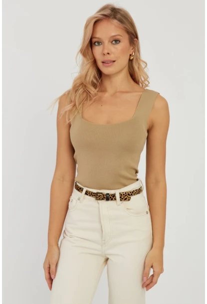 Kadın Camel Kare Yaka Triko Bluz YV80