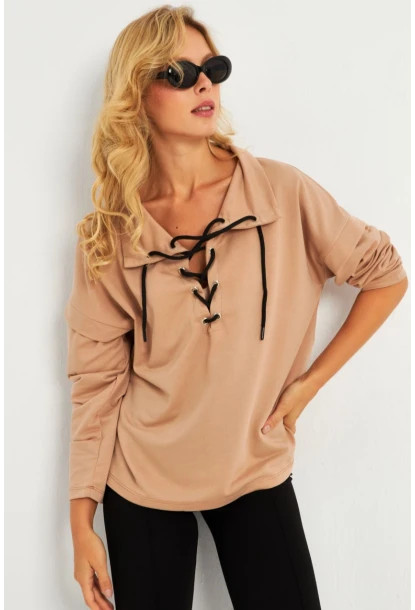 Kadın Camel Kuşgözlü Sweatshirt TF04