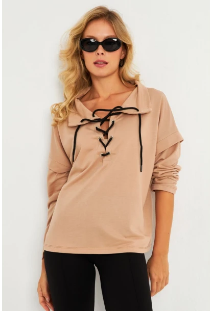 Kadın Camel Kuşgözlü Sweatshirt TF04